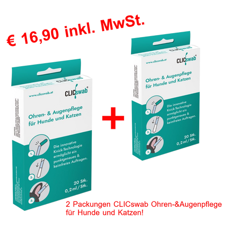 CLICswab Ohren - Augen Reiniger für Katzen und Hunde 20Stk. gefüllte Swabs